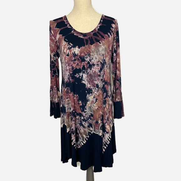 India Boutique Dress Tie Dye Long Sleeve T Shirt One Size Blue Purple Bohemian - Picture 9 of 9